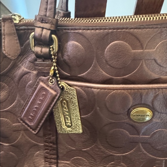 Coach Peyton Tote Satchel F24607 Metallic Bronze C Embossed Leather 2 Hang Tags - Picture 2 of 16